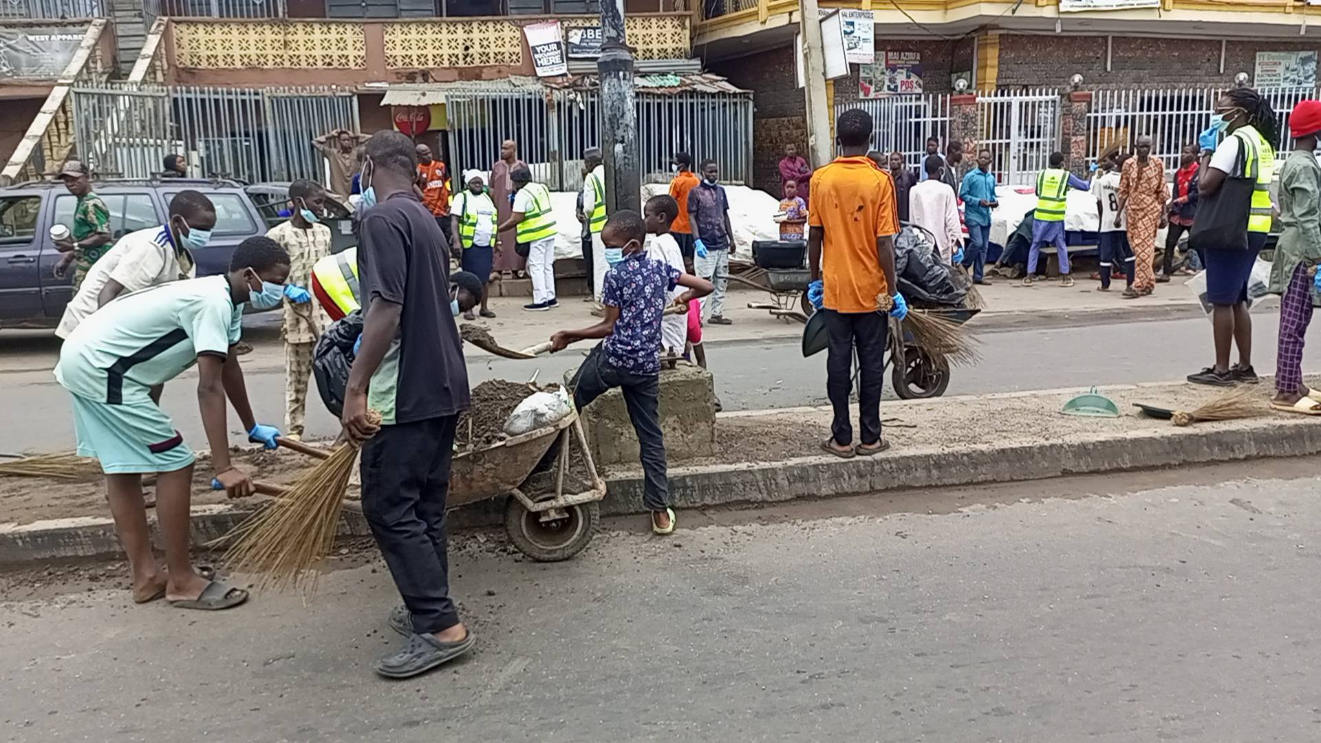 Community waste collection during sanitation drive.
